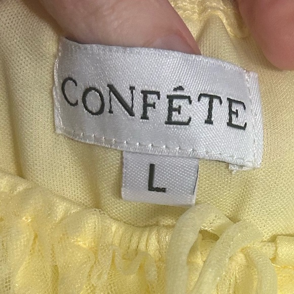 CONFETE Yellow Swiss Dot Tulle Tiered Midi Dress Cottagecore Prom Garden Party - Picture 6 of 10